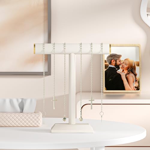 Julysky T-Bar Necklace Holder Stand,Necklace Display Stand for Selling,Necklace Organizer for Women,Necklace and Bracelet Hanger,Jewelry Stand,Necklace Storage Stand,Necklace Tree（Beige）