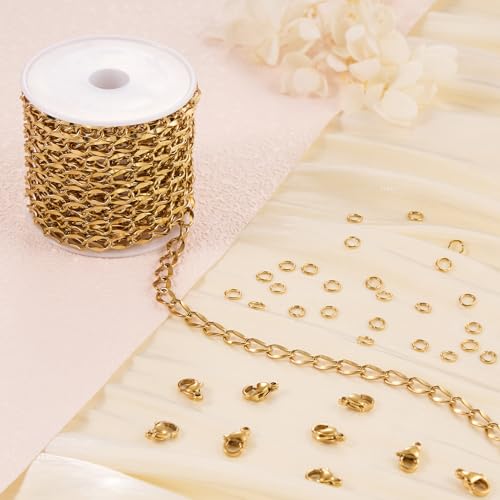 Jabogrii 16.4 Feet Stainless Steel Oval Lip Chain for Jewelry Making Gold Chain Roll DIY Craft Jewelry Making Findings - color: Oval Lip Gold