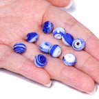 7.5×10mm 50pcs Blue White Faceted Lampwork Glass Beads for Jewelry Making, Flat Round Handmade Murano Beads for Bracelets, Crafts, Friendship Bracelet Kit, Rosary Making - color: Blue White
