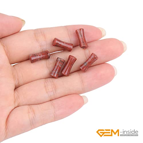 GEM-Inside 30Pcs 5x12mm Natural Red Flower Jasper Stone Plant Bamboo Knot Bone Charms Beads for Jewelry Making Power Energy Chakra Stone Beads - color: Red Flower Jasper