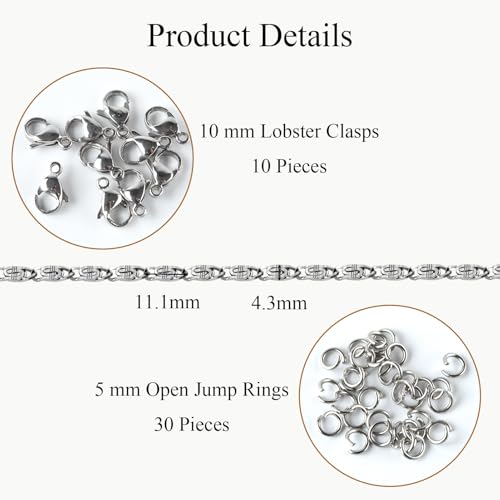 Jabogrii 16.4 Feet Stainless Steel Chain for Jewelry Making Silver Craft Bulk Chain Roll Handmade Jewelry Making Supplies - color: Silver