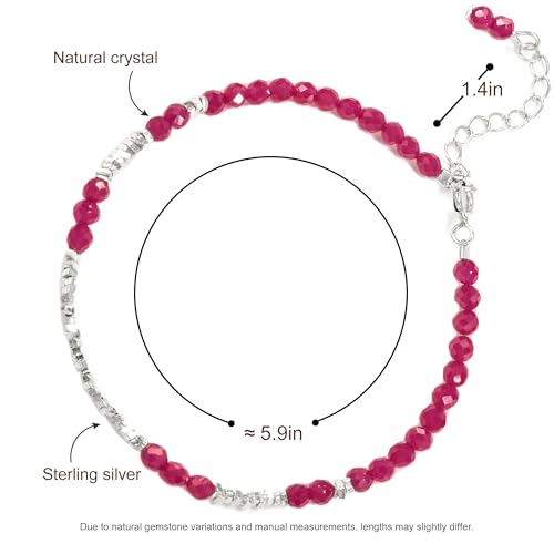 Natural Crystal Cut Bead Bracelet, 925 Silver Faceted Gemstone Jewelry for Women, Handmade Chakra Design Gift for Birthday Christmas Daily Wear - color: Red Ruby
