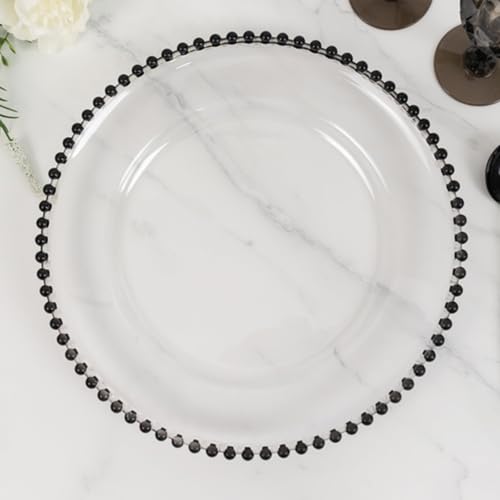 13" Charger Plates - Set of 24 - Clear/Black Round Acrylic Disposable Chargers with Beaded Rim, Ideal for Dinner Party Wedding Bulk Events - color: Clear/Black, size: 13" Charger Plate, 24 Pack