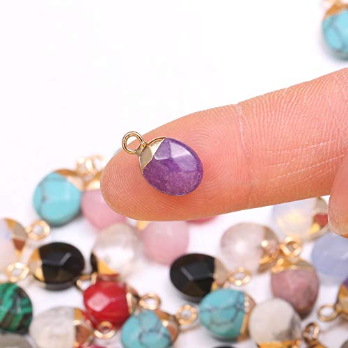 LHJ Natural Stone Pendants Faceted Grape Shape Mix Stone Agate Crystal Turquoise Stone Charms for Jewelry Making Necklace Earrings 10 Pcs