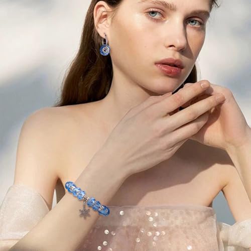 100pcs 14mm Large Hole Beads Glass Crystal Faceted Beads Blue European Crystal Spacer Bead for Necklace Earring Bracelet Crafts Jewelry Making - color: Blue