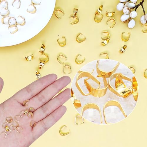 100 PCS Gold Plated Stainless Steel Snap On Bails, 8.5mm Pinch Clip Pendant Connector Charm Clasp for Jewelry Making, Necklace Earring Bracelet Choker Findings(Golden) - color: 100pcs-Golden