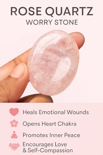 Rose Quartz Worry Stone – Natural Thumb Stone for Love, Anxiety Relief & Meditation | Pocket Palm Stone for Reiki, Crystal Healing, Stress Relief, Chakra Balancing & Spiritual Energy - color: Rose Pink