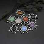 LHJ 10 Pcs Healing Crystal Pendants Sun Shining Shape Natural Gemstone Vintage Charms for Jewelry Making Necklace Gift