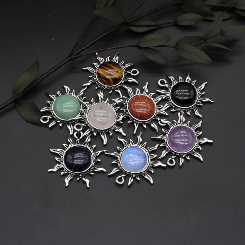 LHJ 10 Pcs Healing Crystal Pendants Sun Shining Shape Natural Gemstone Vintage Charms for Jewelry Making Necklace Gift