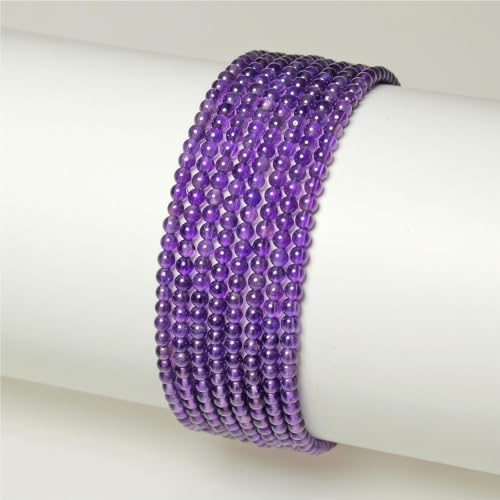 MJDCB 225pcs Natural Small Stone Beads 3mm Amethyst Round Smooth Loose Gemstone Bead for Jewelry Making Bracelets Earrings Necklaces Accessories - color: Amethyst