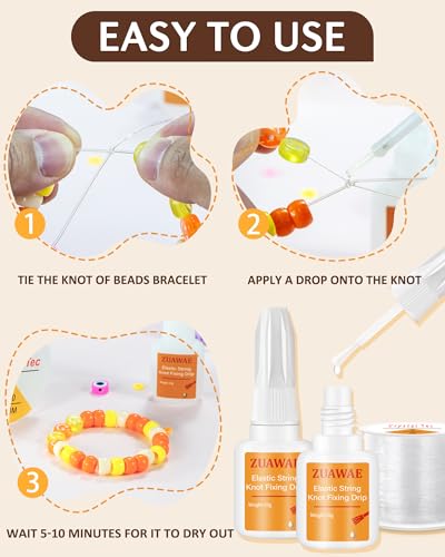 ZUAWAE Jewelry Glue for Elastic String, Bracelet Glues with 1mm Elastic String for Bracelets to Clay Beads Bracelet Making Kit, Jewelrys Fixing Kit, Jewelry Making Supplies - color: 1 mm Elastic String with Jewelry Glue