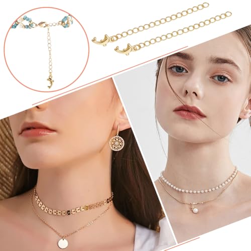 Beebeecraft 1 Box 20Pcs Golden Chain Extender Bulk Real 18K Gold Plated Brass Metal Dolphin Shaped Charm Extension Curb Chains Tails for Jewelry Making Necklaces Bracelets DIY Crafts Supplies - color: Gold-dolphin