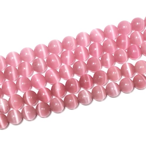 100pcs Pink Cat Eye Beads 8mm Round Semi Precious Stone Hole Size 1mm DIY Charm Spacer Beading Smooth Gemstone Loose Beads for Jewelry Making Bracelets Necklaces Earrings Crafting - color: Pink
