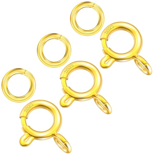 14K Gold Plated 925 Sterling Silver Spring Ring Clasp with Closed Jump Rings,Round Trigger Lobster Clasp for Bracelet Necklace Connectors DIY Jewelry Making Supplies Made in Italy - color: 3Pcs 14K Gold Plated 925 Sterling Silver, size: Small 0.2in (5mm)