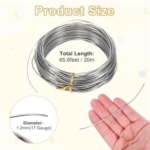 M METERXITY 17 Gauge Stainless Steel Craft Wire, 1.2mm 65.6 ft Bendable Floral Snare Wire for Jewelry Making/Sculpting/Armature Crafting/Floral Bonsai/DIY Crafts - size: 17 Gauge x 65.6 ft