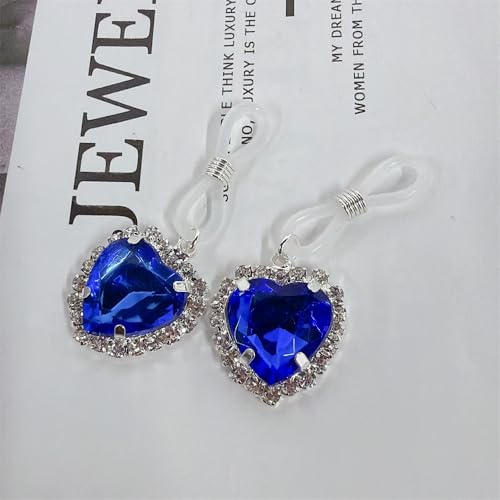 Sparkling Crystal Heart Fake Nipple Ring for Women Cubic Zirconia Hearts Dangle Non Piercing Adjustable Nipplerings Nipple Noose Non Pierced Body Jewelry - color: Blue