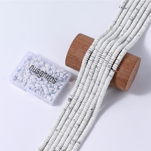 Natural White Howlite Disk Stone Spacer Beads 6x2mm 38cm/str Flat Rondelle Loose Semi Gemstone Caps for Making Bracelets Necklace - color: White Howlite