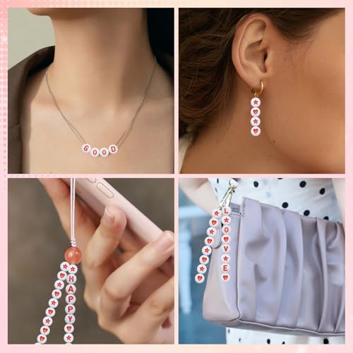 Looconi 1400pcs Red Letter Alphabet Acrylic Beads 7x4mm and Heart Star Beads for Jewelry Making - color: RedLetter
