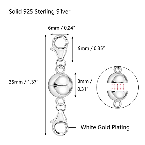 925 Sterling Silver Double Lobster Clasp Magnetic Necklace Jewelry Clasps and Closures Sterling Silver Double Bracelet Necklace Clasp - color: A-Silver