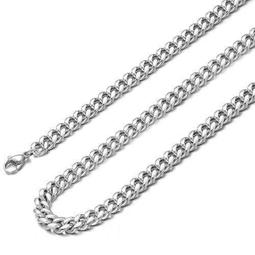 Monily Stainless Steel Mens Cuban Link Chain Silver 18K Gold Chain for Men Hip Hop Mens Jewelry - color: a. 3.5mm width-steel, size: 30 Inches