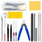17Pcs Hobby Model Basic Tool Kit Contains Flush Pliers, Mini File, Crafting Knife with Replacement Blades, Tweezers, Professional Modeling Building Fixing Set for Gundam