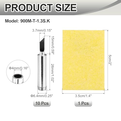 MECCANIXITY Pack of 10 900M Solder Tips Internally Heated Soldering Tips with Cleaning Sponge Pad Replacement Welding Accessories Kit for Electrical Solder Station Tip (900M-T-1.3SK) - style: 900M-T-1.3SK