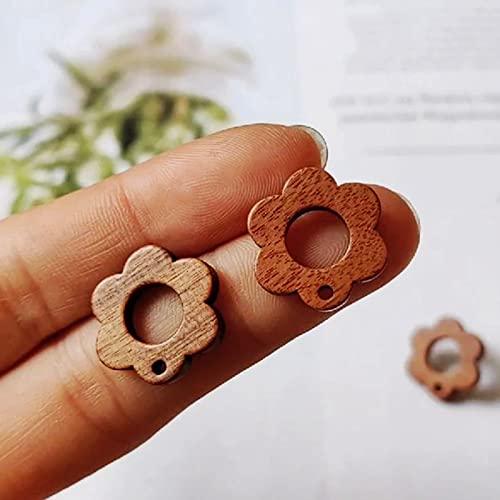DoreenBeads 30Pcs Natural Wooden Stud Earrings Posts with Loop for Jewelry Making- Hollow Flower Wood Earring Posts with Ear Backs for Women DIY Earring Making Personalized Jewelry Findings - color: Hollow Flower
