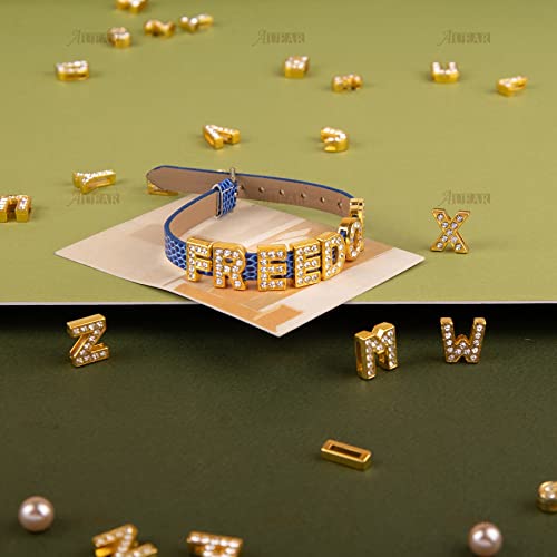 AUEAR, 36 Pack Gold 8mm Full Rhinestone Slide Alloy Letter Charm Crystal A-Z Alphabet with 0-9 Numbers for Bracelets Wristbands DIY Jewelry Making - color: Gold, size: 36 Pack