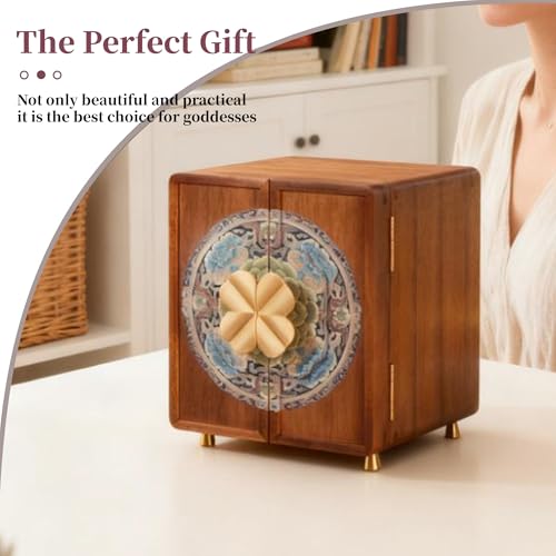 Wooden Jewelry Box for Women Jewelry Box With Drawers Walnut Wood (Walnut Wood with printing A) - color: Walnut Wood with printing A