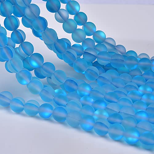 48PCS 8mm Natural Sky Blue Mystic Aura Quartz Gemstone Frosted Matte Titanium Round Loose Spacer Beads 15 inch Full Strand Crystal Healing Power Quartz - color: Sky Blue Mystic Aura, size: 8mm