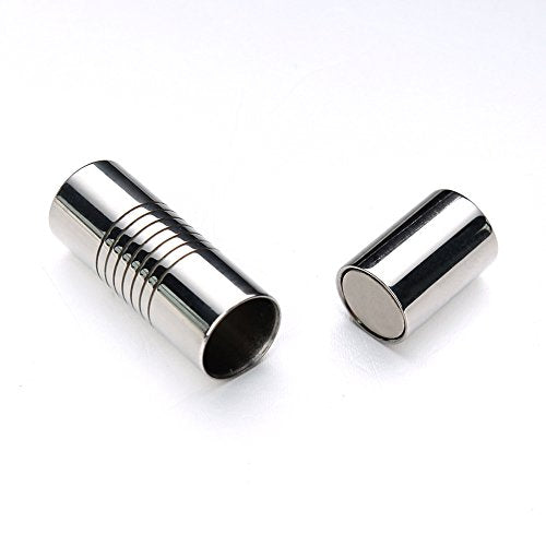 316 Stainless Steel Hole Size 3mm Magnetic Clasp Magnetic Closure Cylinder Shell for Leather Bracelet and Cord 5 Sets - size: Inner Hole Size:3mm