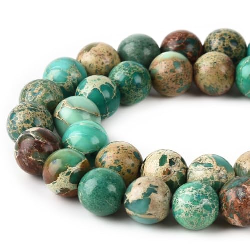 6mm Green Sea Sediment Imperial Jasper Round Gemstone Natural Stone Loose Beads for Jewelry Making Design Crafts 60 Pcs 15 Inch - color: Green, size: 6mm
