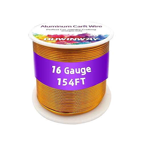 16Gauge Gold Aluminum Crafts Wire 154FT, for Jewelry Crafting, Gemstone Metal Coiling, Sculpting, Armature, Jewelry Making Beading Floral Soft DIY Metal Craft Art Wires Colored and Soft - color: gold, size: 16gauge