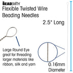 The Beadsmith Twisted Beading Needles - 2.5" (6.35 cm) Collapsible Eye Beading Needle, Fine (0.24 mm Diameter), Stainless Steel Flexible Wire for Stringing, Jewelry Making, Pack of 50 - style: Fine