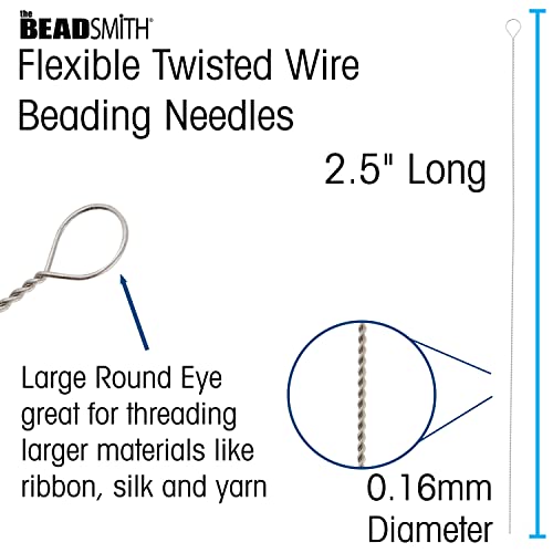 The Beadsmith Twisted Beading Needles - 2.5" (6.35 cm) Collapsible Eye Beading Needle, Fine (0.24 mm Diameter), Stainless Steel Flexible Wire for Stringing, Jewelry Making, Pack of 50 - style: Fine