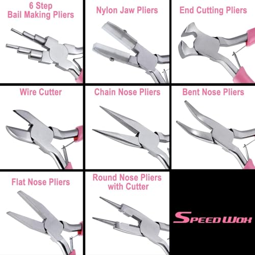SPEEDWOX 8pcs Jewelry Pliers Set Jewelry Making Tools Nylon Flat Jaw Pliers Flat Nose Pliers With Smooth Jaw End Cutting Long Nose Bent Nose Diagonal Round Nose 6 In 1 Wire Wrapping Pliers For Beading