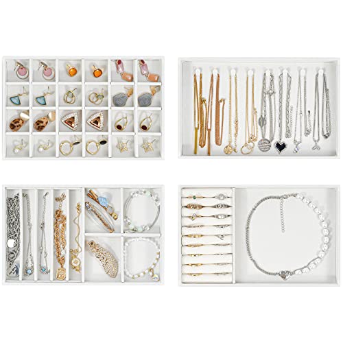 ProCase Stackable Jewelry Organizer Trays for Drawers, Jewelry Drawer Inserts Container Display Case Storage for Earring Necklace Rings Bracelet with Removable Dividers -Warmwhite, 4 Layers - color: Warmwhite, size: 4 Layers