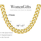 WomenGifts Cuban Link Chain Necklace for Women, Waterproof 14k Gold Silver Plated Chain Choker, Non Tarnish Stainless Steel Jewelry, 3.5/5/6/8/11mm,14/16/18 Inch Thin&Chunky&Thick - color: Gold, style: 11MM-16"