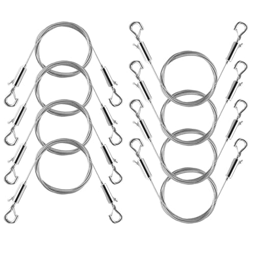 Adjustable Picture Hanging Wire, Upgrade Mirror Frame Hanging Kit, 6.6FT Heavy Duty Stainless Steel Wire Rope, Supports Up to 100lbs (Silver, 8PC-6.6FT) - size: 8PC-6.6FT
