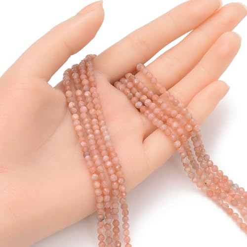 Adabele 15 Inch Natural Pink Moonstone Healing Gemstone 3mm (0.12 Inch) Tiny Small Faceted Round Loose Beads Stone Spacer (100-110pcs) for Craft Jewelry Making GK3-19 - color: Pink Moonstone, size: 3mm (0.12") - 15 inch/1 strand