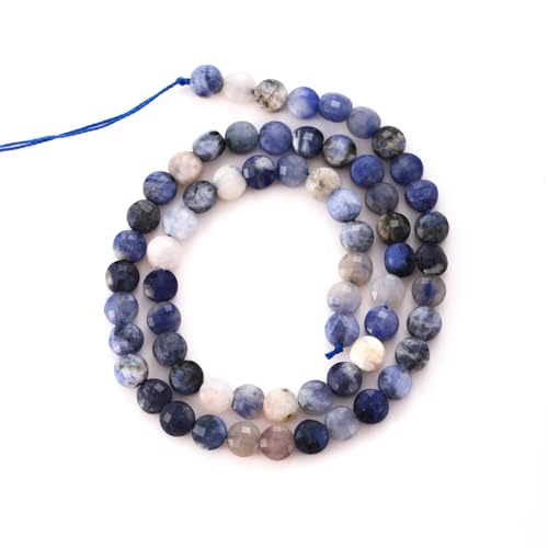 6mm Faceted Natural Blue Sodalite Stone Beads Coin Disc Gemstone Spacer Beads for Jewelry Making DIY Bracelet Necklace - color: Blue Sodalite