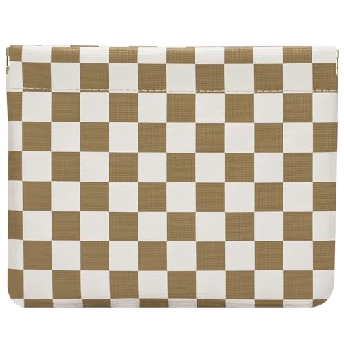 Leather Pocket Cosmetic Bag for Purse,Coin Purse Lipstick Cosmetic Accessories Organizer, Travel Kit Storage Pouch,Waterproof Portable No Zipper Self-closing (Khaki/Checkered Pattern) - color: Khaki/Checkered Pattern