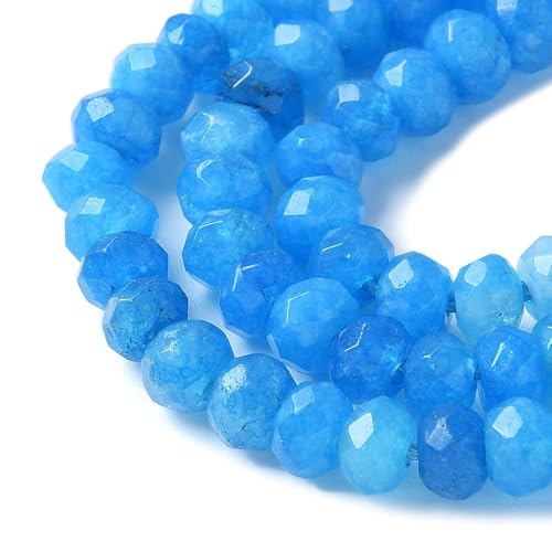 115pcs 4x2mm Rondelle Faceted Natural Jade Beads, Dyed Stone Beads Abacus Disk Stone Spacer Charm Bead for DIY Bracelet Necklace Jewelry Making Keychain Phone Chain Ornament, Dodger Blue - color: Dodger Blue
