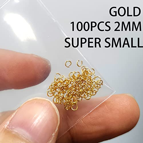 18K 2MM Gold Jump Rings Open Jump Rings 100PCS 2MM Jump Rings for Jewelry Making Jump Rings 2MM 18k Gold Plated Jump Rings for Jewelry Making for Miniature Jewelry Making - color: Gold