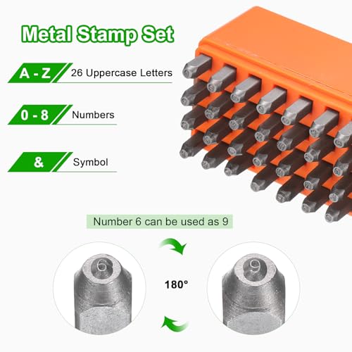HARFINGTON 36pcs Metal Stamping Kit 5/64" (2mm) Steel Uppercase Letter and Number Punch Set (A-Z / 0-8 / "&" Symbol) Punch Press Tool with Case for Imprinting Metal Plastic Wood Leather - size: 5/64"