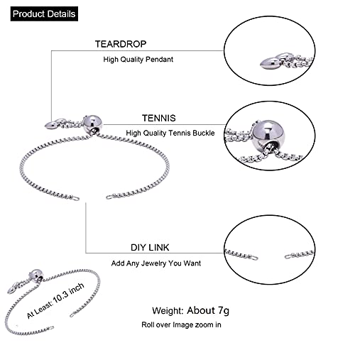 DanLingJewelry 10Pcs 304 Stainless Steel Adjustable Bolo Bracelets Slider Extender Chains with Box Chains for Bracelets Jewelry Making - color: StyleⅨ-10 pcs-Platinum
