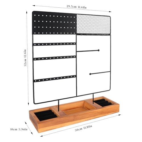 Jewelry Holder Organizer Stand, 4 Tier Earring Organizer with 84 Holes Ear Stud, Jewelry Display with Earring Necklace Bracelet Holder, Jewelry Organizer Holder with Wood Basic stand (Black+Brown) - color: Black+Brown