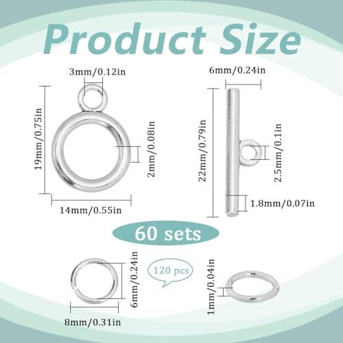 1 Box 60 Sets Bracelet Toggle Clasps and Closures Toggle Jewelry Clasps Alloy Silver t-Bat Connector Clasp with Open Jump Rings for Jewelry Making Necklace Bracelets Supplies Craft DIY - style: Style 4