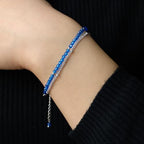 Peridot Stand Silver Gold Bracelets, Handmade Birthstone Stack Bracelet Crystal Gemstones Bead Chain Gift for Women, 8" - color: Silver-12-Sea Blue Spinel