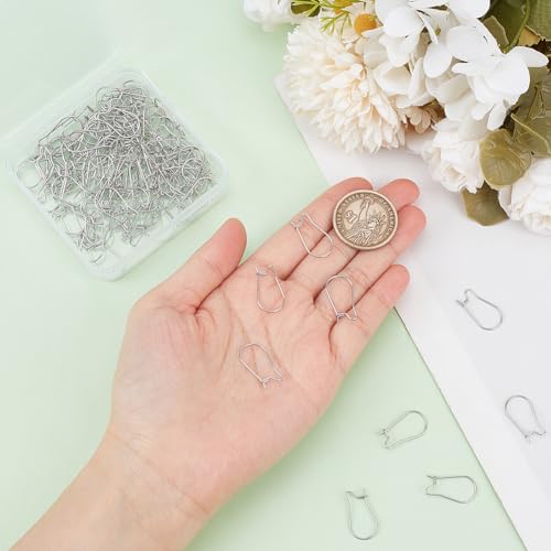1 Box 120Pcs Kidney Earring Finding Teardrop Earring Wires Stainless Steel U Shaped Hoop Wires Long Earring Hooks Dangle Silver Earring Wires for Jewelry Making Supplies DIY Craft Beginner - size: 20x9x2mm